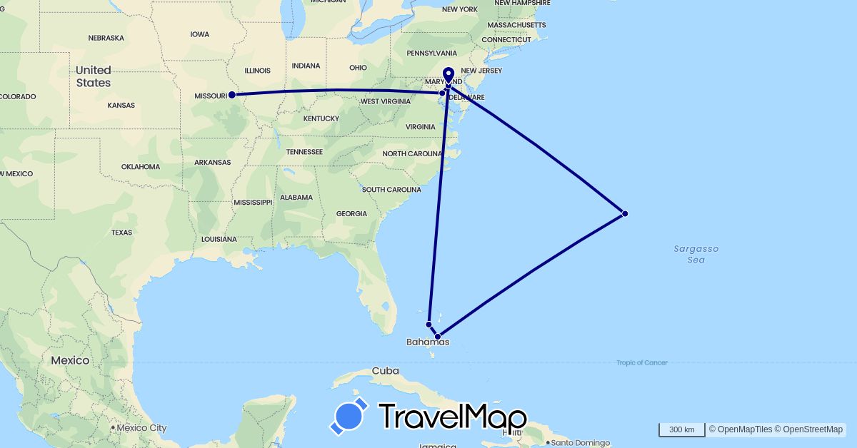 TravelMap itinerary: driving in Bermuda, Bahamas, United States (North America)